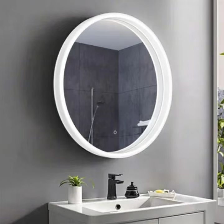 Modern Round LED Mirror with Aluminiun Frame Illuminated Acrylic Frame  Bathroom Usage Graphic Design Solution