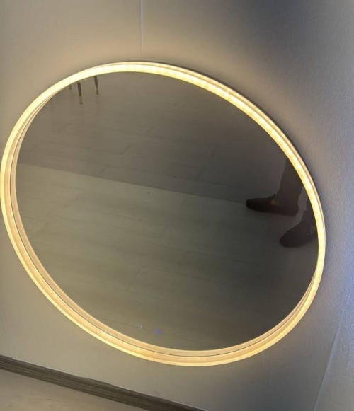 Modern Round LED Mirror with Aluminiun Frame Illuminated Acrylic Frame  Bathroom Usage Graphic Design Solution