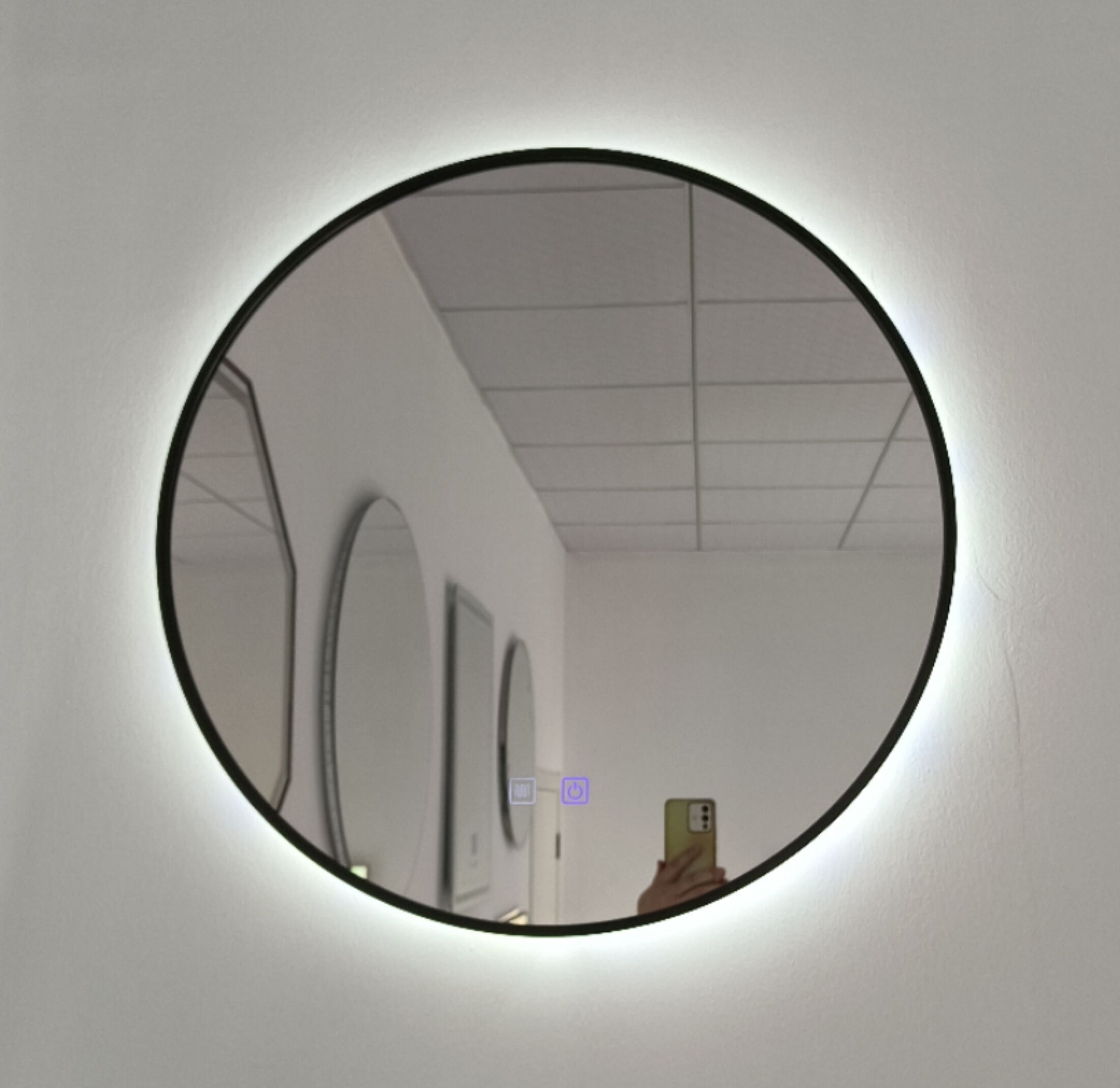New Luxury Round Anti-Fog Black Bathroom Mirror LED Intelligent Mirror Wall-Mounted Bathroom DINGJU Bathroom Mirrorn
