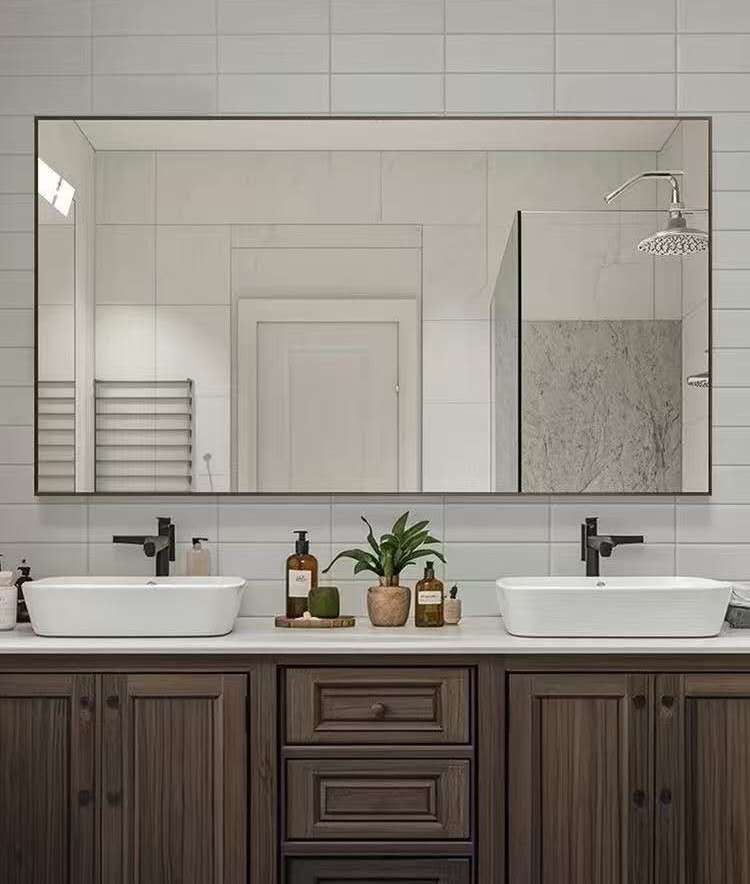 Customized Wall Decor Rectangular Matte Black Aluminum Alloy Frame For Hotel Bathroom Mirror