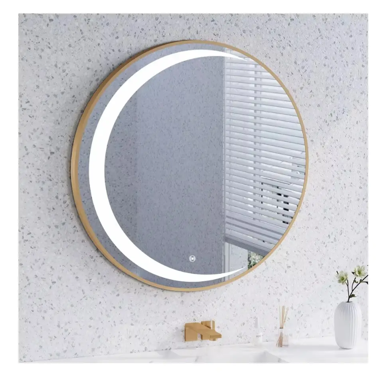 New Design Body Sensor Aluminium Alloy Frame Bath Mirror Moon Shape Light Round Wall Vanity Mirror