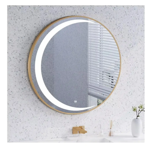 New Design Body Sensor Aluminium Alloy Frame Bath Mirror Moon Shape Light Round Wall Vanity Mirror