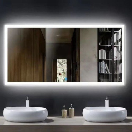 Modern LED Illuminated Bathrom Mirror Rectangle Wall Mounted Bath Vanity For Hotel Villa Wholesale Supply Graphic Design