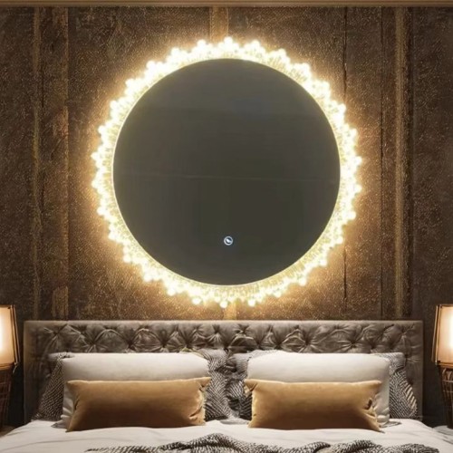 Modern Luxury Art Deco Style LED Bathroom Mirror Smart Sun Light Touch  Wall  Decor For Apaartment and Hotel Mirror