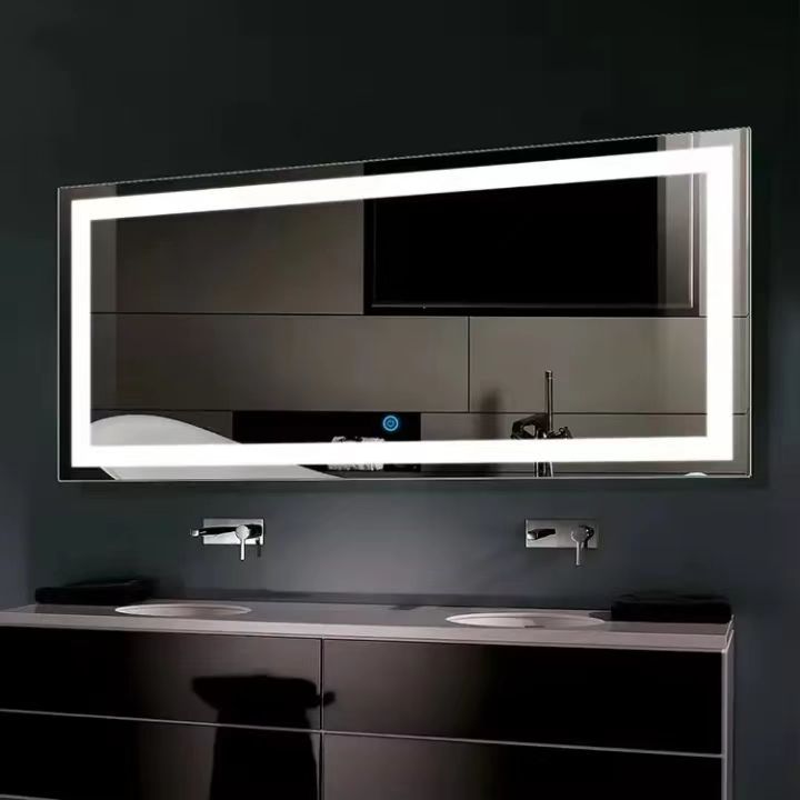 Modern LED Illuminated Bathrom Mirror Rectangle Wall Mounted Bath Vanity For Hotel Villa Wholesale Supply Graphic Design