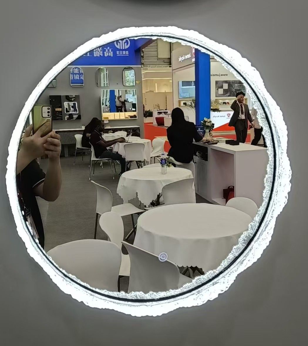 DINGJU Round Wall Hanging Fashon Shining ice Face Acrylic Frame LED Light MIrror
